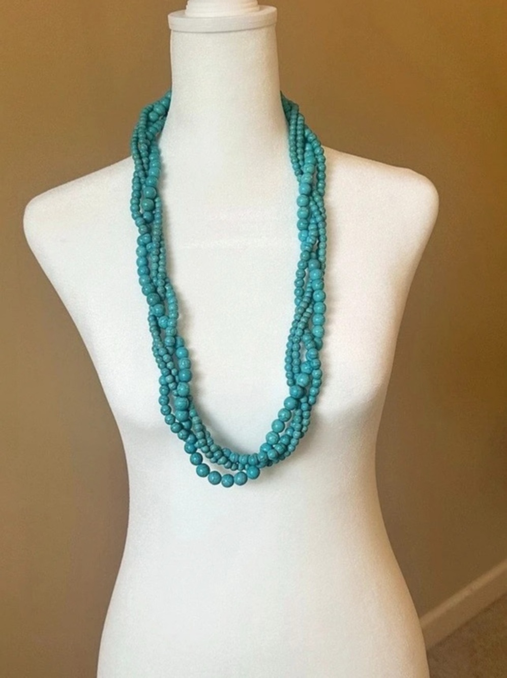Multi-Strand Turquoise Blue Stone Beaded Statement Necklace